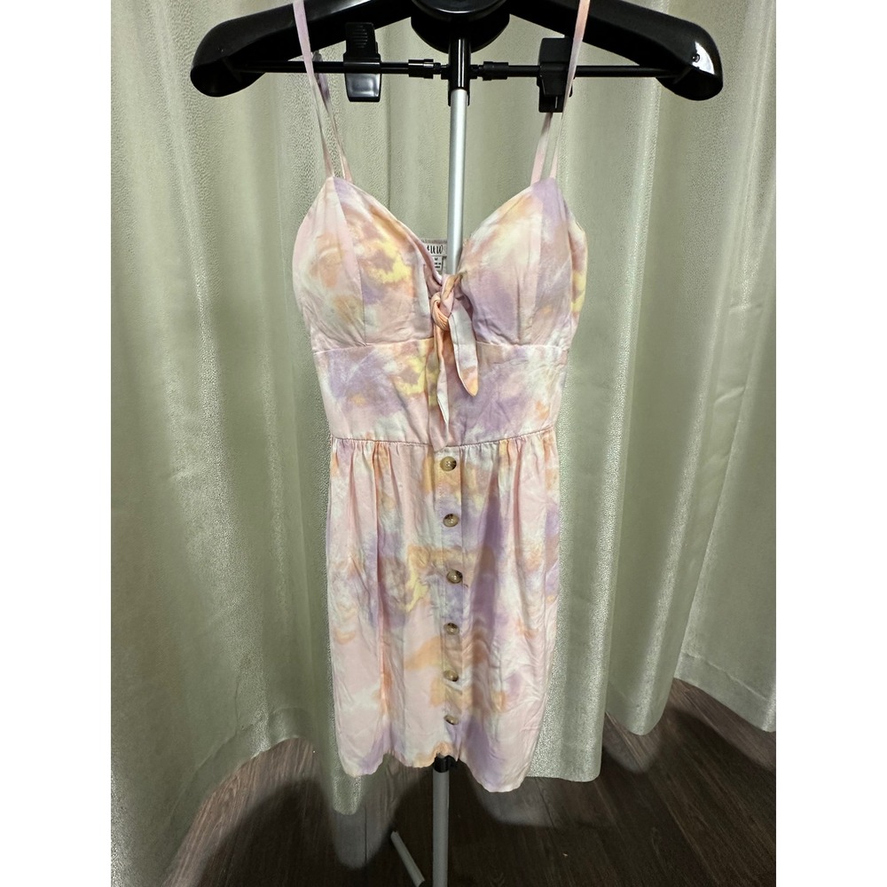 AUW Pastel Tie Dye Milkmaid Mini Dress - Size M - Smocked Back & Button Front